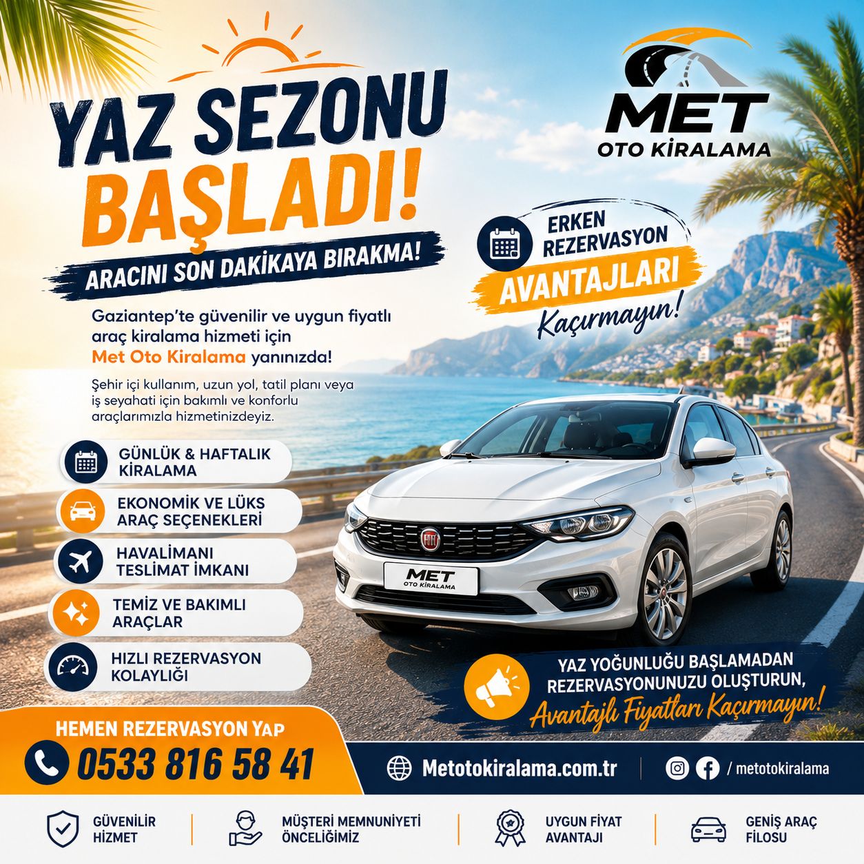 Gaziantep Araç Kiralama Hizmetlerinde Yaz Sezonu Yoğunluğu Başladı